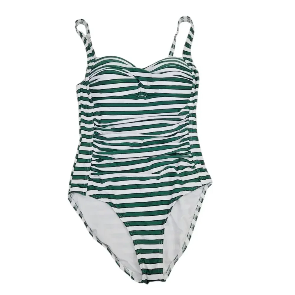 Nip Tuck Swim Multicup Stripe One Piece Swimsuit Sz‎ 6 White Green Nautical